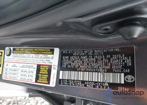 2012 Toyota Camry Se z USA, uszkodzony, nr VIN 4T1BF1FK5CU105549